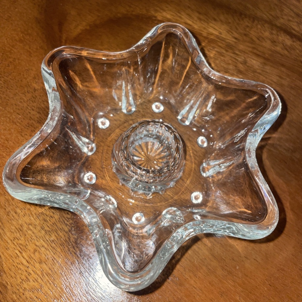 Vintage Anchor Hocking Clear Glass 6-point Star Flower Taper‎ Candle Holder